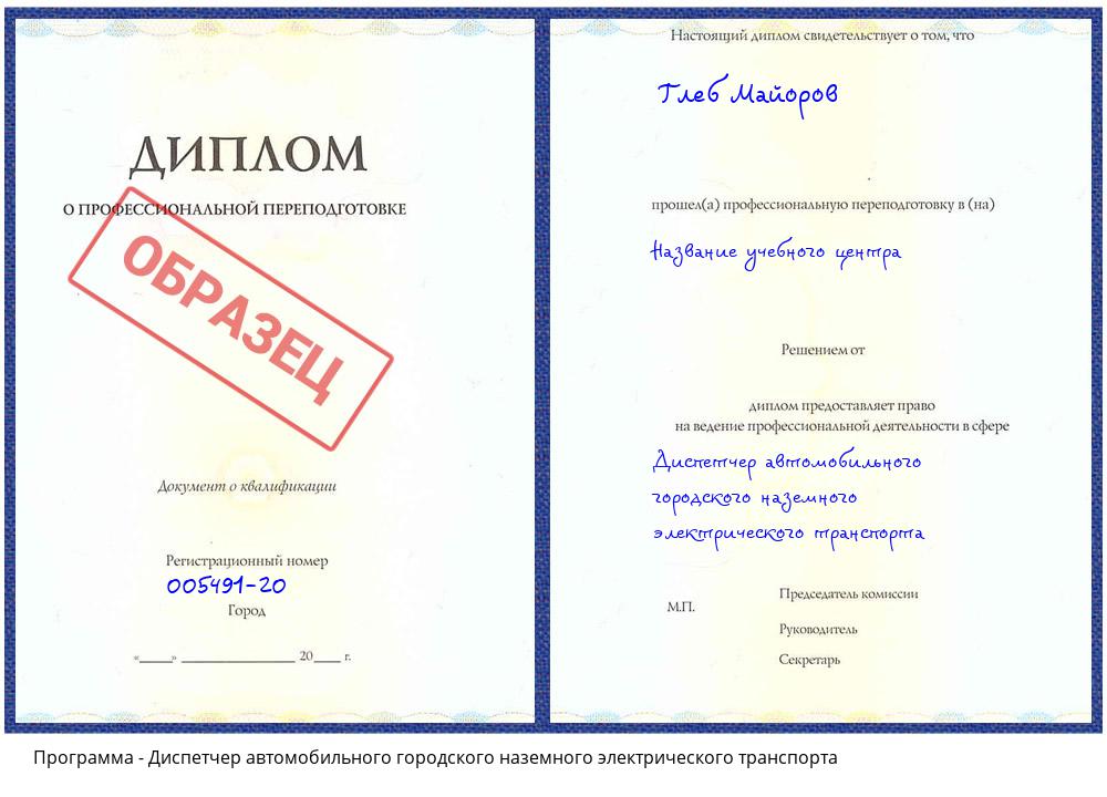 Диспетчер автомобильного городского наземного электрического транспорта Тимашёвск