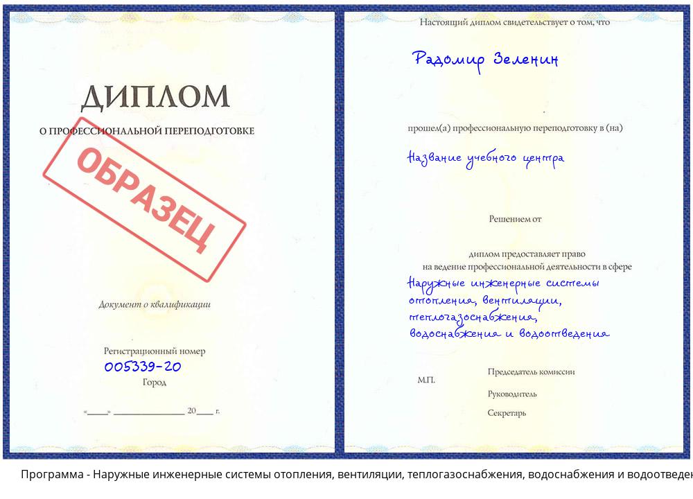 Наружные инженерные системы отопления, вентиляции, теплогазоснабжения, водоснабжения и водоотведения Тимашёвск