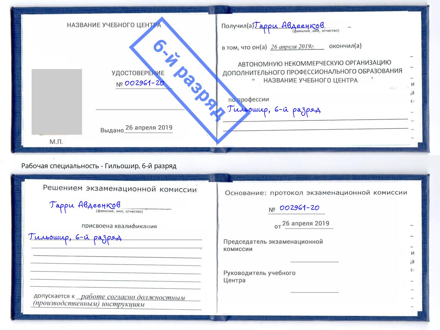 корочка 6-й разряд Гильошир Тимашёвск