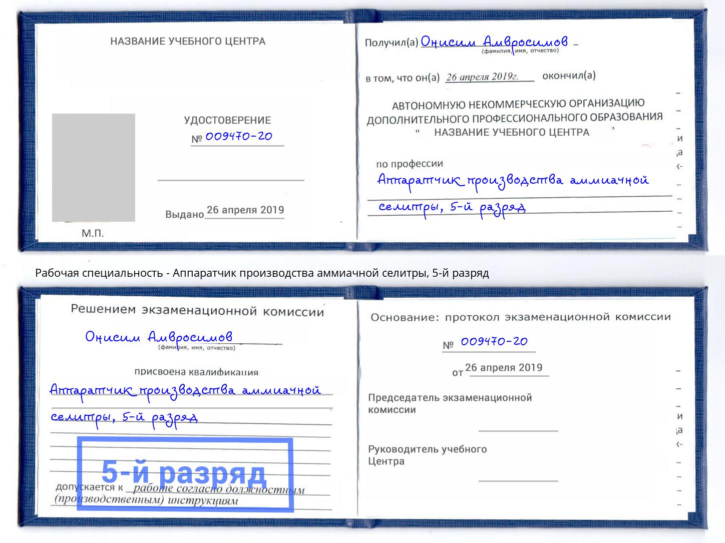 корочка 5-й разряд Аппаратчик производства аммиачной селитры Тимашёвск