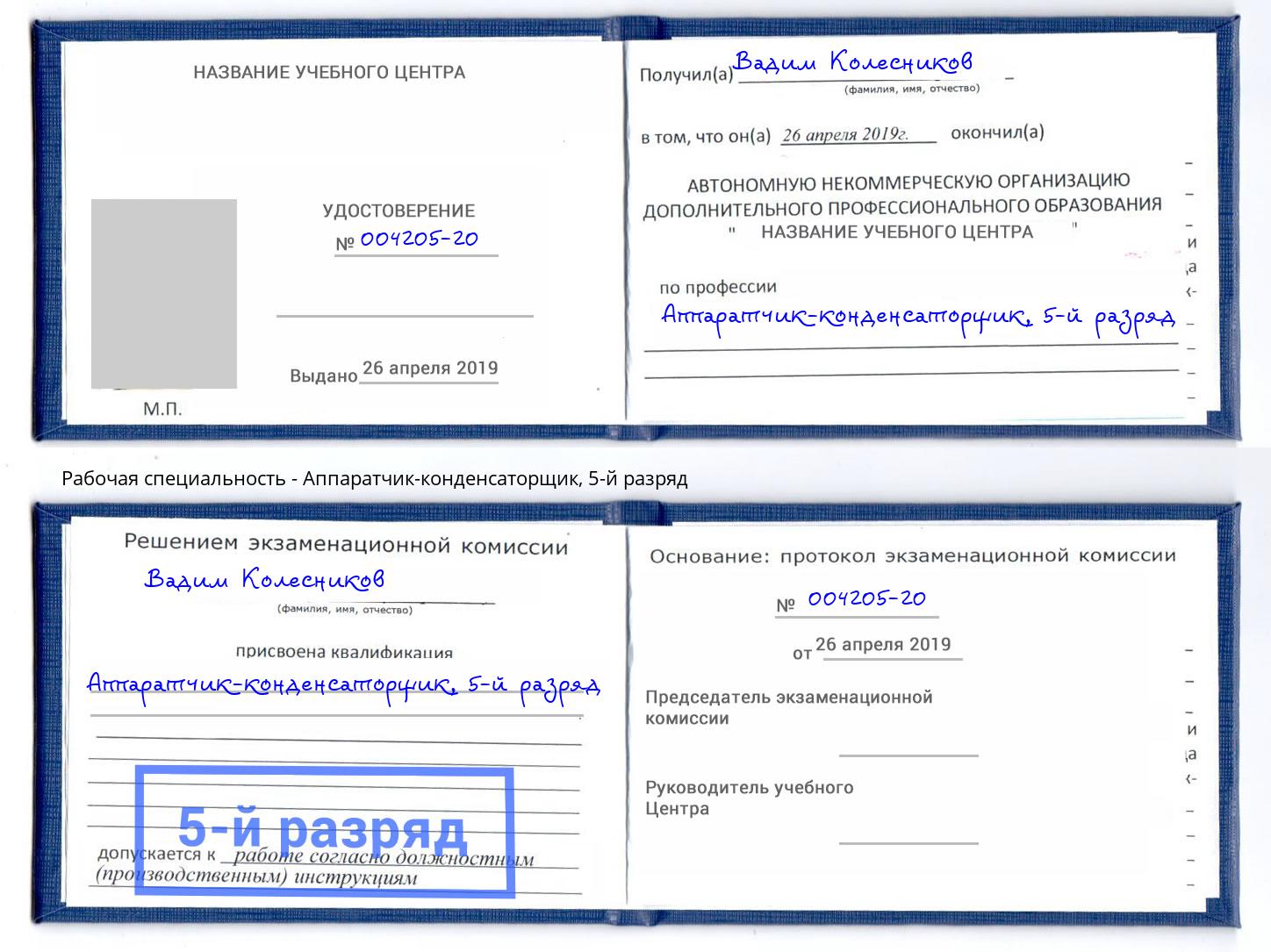 корочка 5-й разряд Аппаратчик-конденсаторщик Тимашёвск