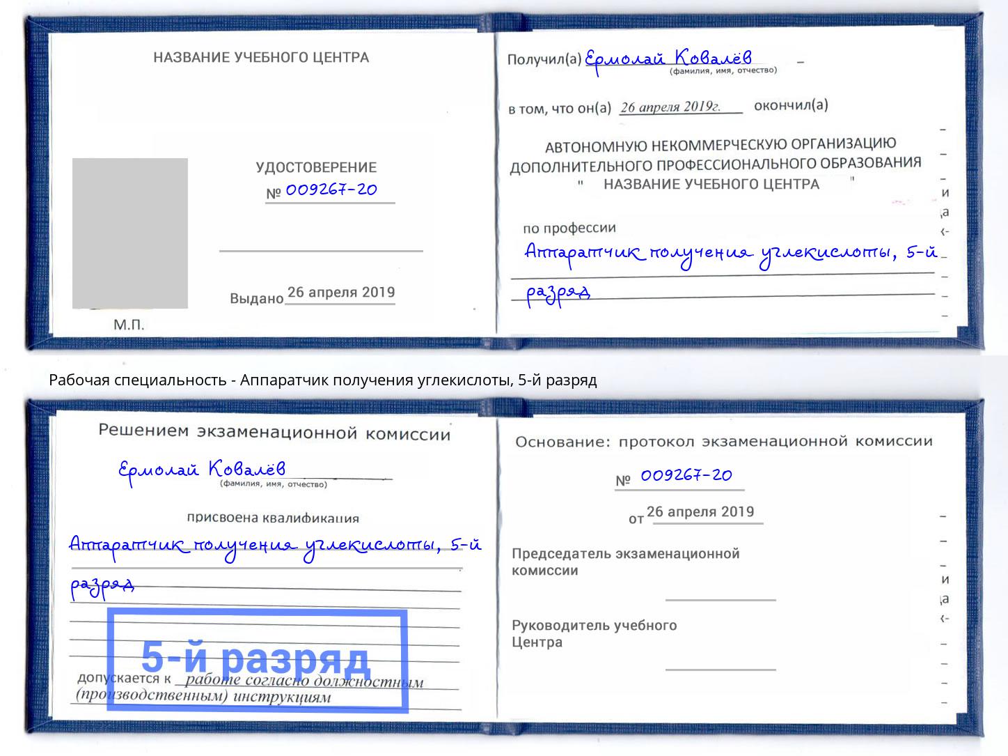 корочка 5-й разряд Аппаратчик получения углекислоты Тимашёвск