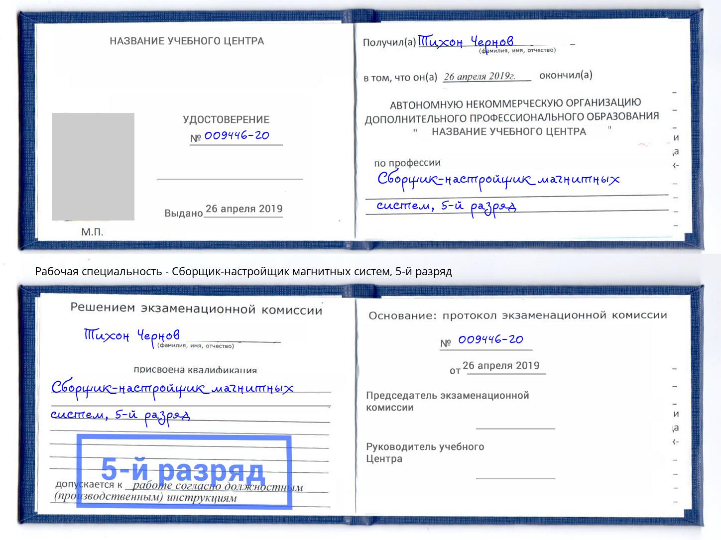 корочка 5-й разряд Сборщик-настройщик магнитных систем Тимашёвск